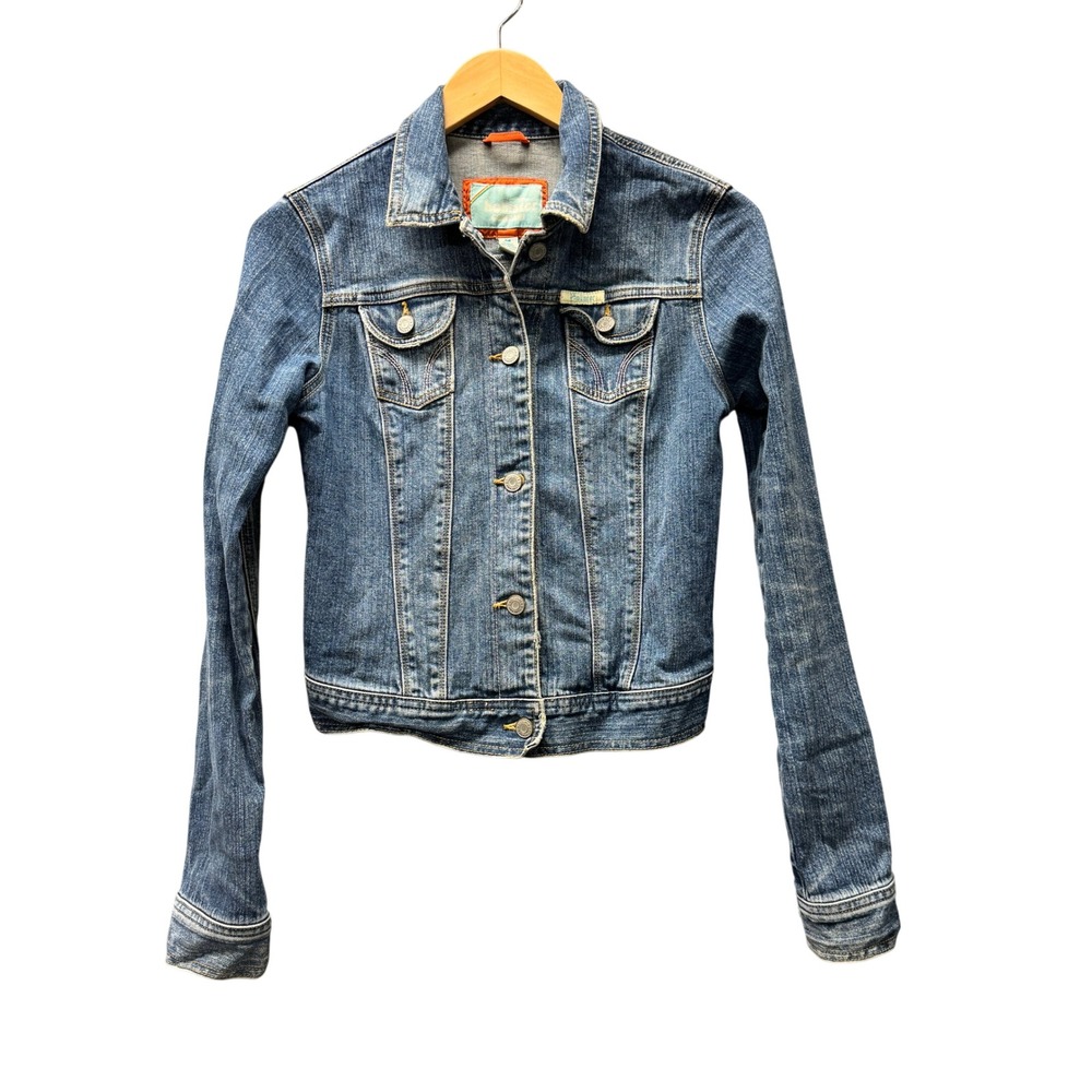 Vintage Hollister Denim Jacket Womens Medium M Stretch Blue Jean Trucker Y2K